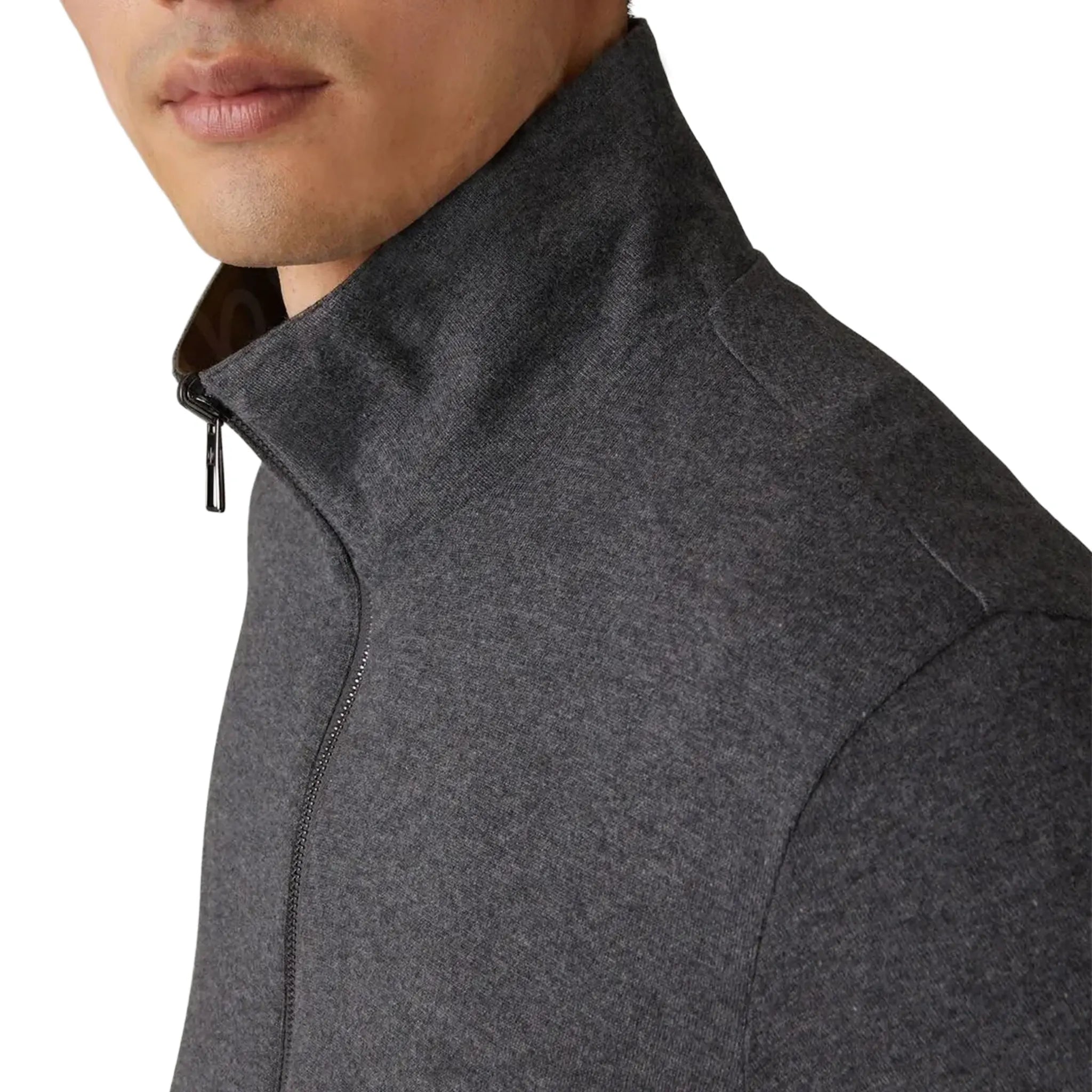 Side View of Loro Piana Windmate Storm System Dark Green Flannel Melange Bomber Jacket FAP9753_B5HA